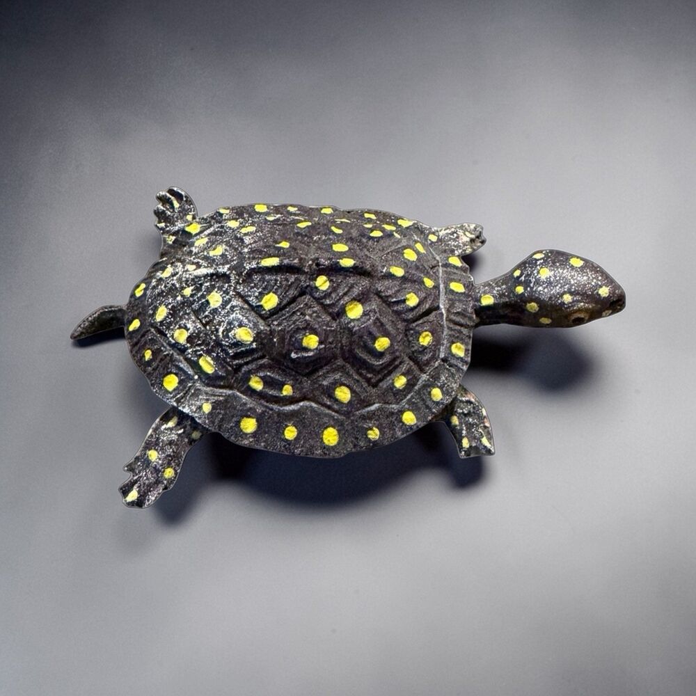 Vintage Cast Iron Turtle Figurine Hand Painted Mini Decor
